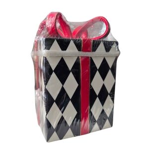 Black And White Diamond Christmas Present Cookie Jar